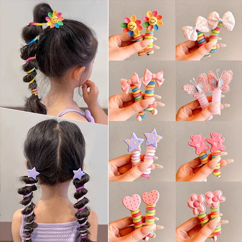 Primavera línea telefónica anillo de cabello cuerda cabeza nuevo artefacto de cabello trenzado colorido lindas estrellas burbujas trenzas adornamientos para el cabello de niños