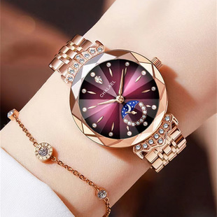 Swiss Brand High-end Business Crown Star Moon Diamond Waterproof Watch Women's Tiktok Explosions Cross-border Source Quartz Watch