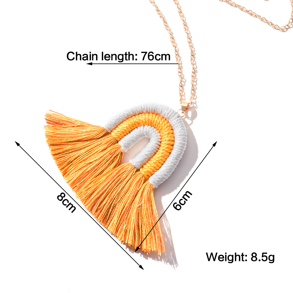Fashion hand-woven tassel rainbow alloy necklace wholesale