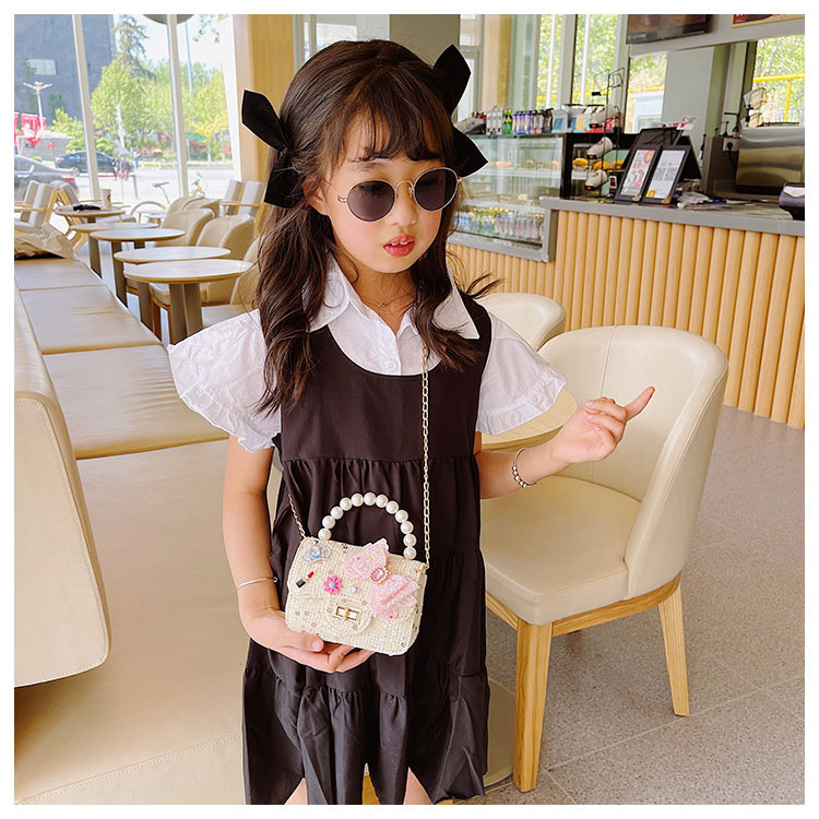 Girl'S Cloth Flower Bow Knot Cute Sequins Pearls Square Lock Clasp Crossbody Bag display picture 14
