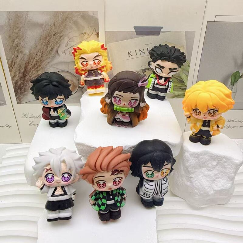 Cartoon Demon Slayer merchandise resin DIY blind box figurines cute car and desktop ornaments keychain pendants