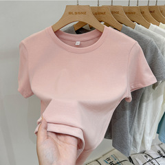 100% 純綿240g重ポンドアメリカ式ドーパミン正肩半袖tシャツ女性夏のスリムピンク上着
