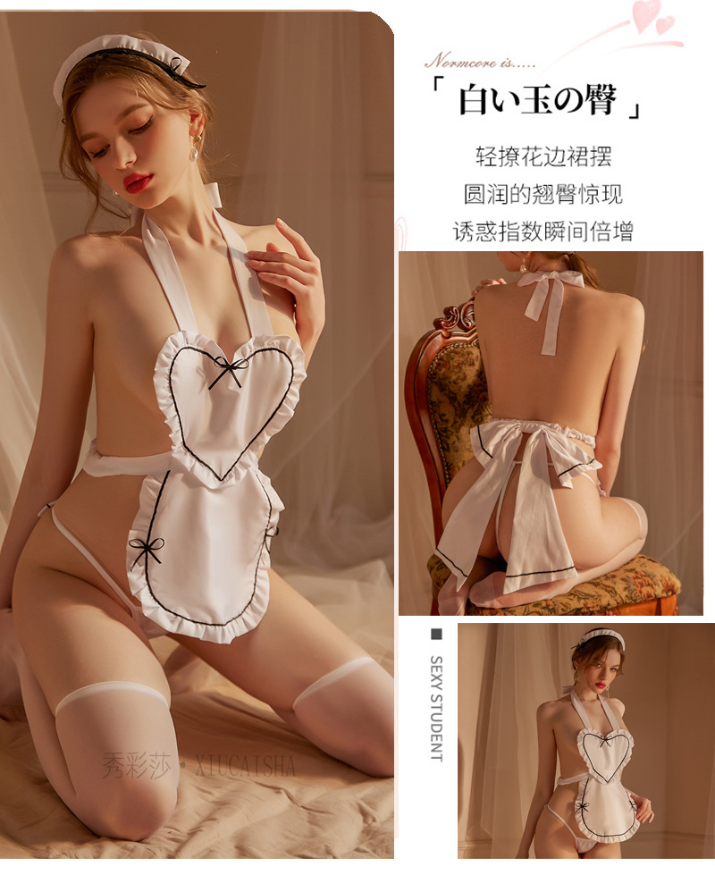 Maid Uniform Lingerie Set with Apron and Bellyband, Polyester Cosplay Pajamas — detail image 7