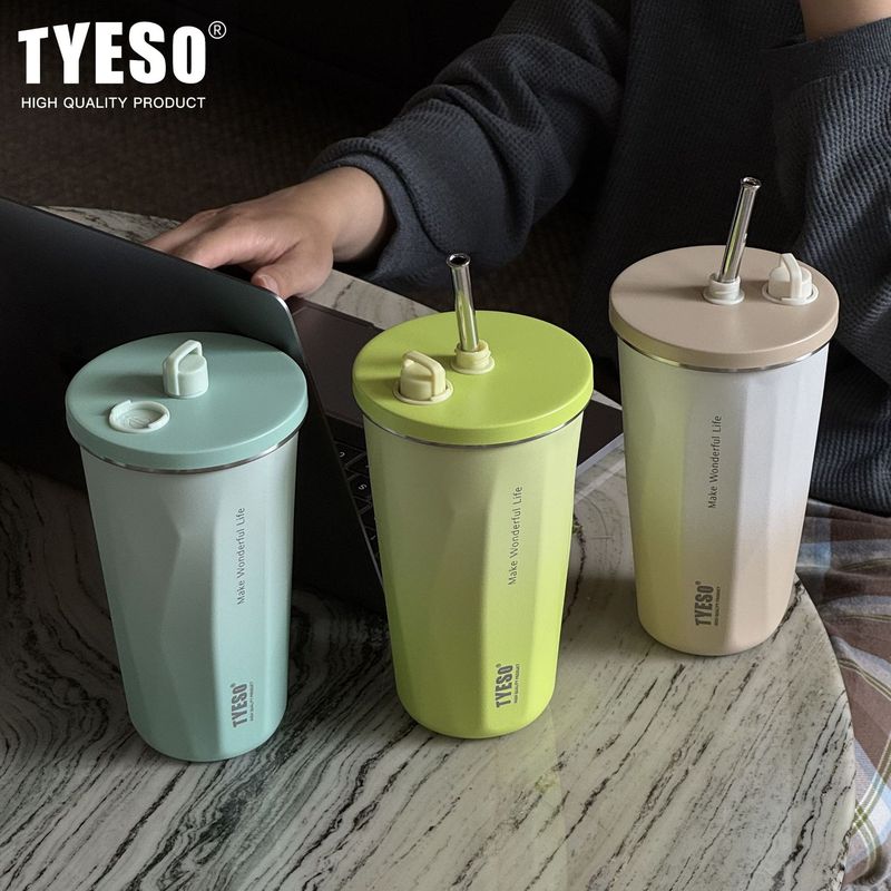 Tyeso クリエイティブ菱形グラデーションカラー魔法瓶カップ大容量車アイスバーカップ保温保冷ストローコーヒーカップ|undefined