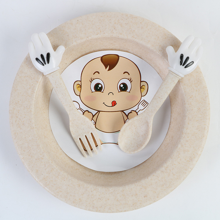 国境を越えて小麦わら児童食器セット幼稚園の赤ちゃん補助食器スプーンフォーク三点セットのロゴ|undefined