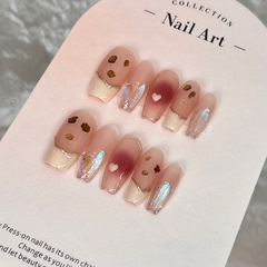 怦然心動手工穿戴甲光療美甲法式亮片愛心輕奢可拆卸穿戴甲指甲片