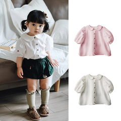 Baby Girl's Pure Cotton Soft and Skin-friendly Collar Puff Sleeve Shirt - 2024 Spring and Summer New Children's Clothing - Embroidered Top for Girls