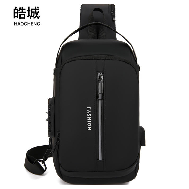 Bolso de pecho para hombre USB al por mayor transfronterizo de nuevo estilo, deporte multiusos simple, ocio, bolso de mensajero ligero a prueba de salpicaduras, marea