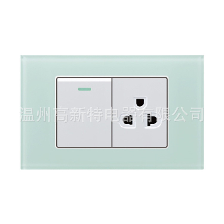南美118开关 VY系列玻璃面板开关一开双控&一位泰式插座 秘鲁插座