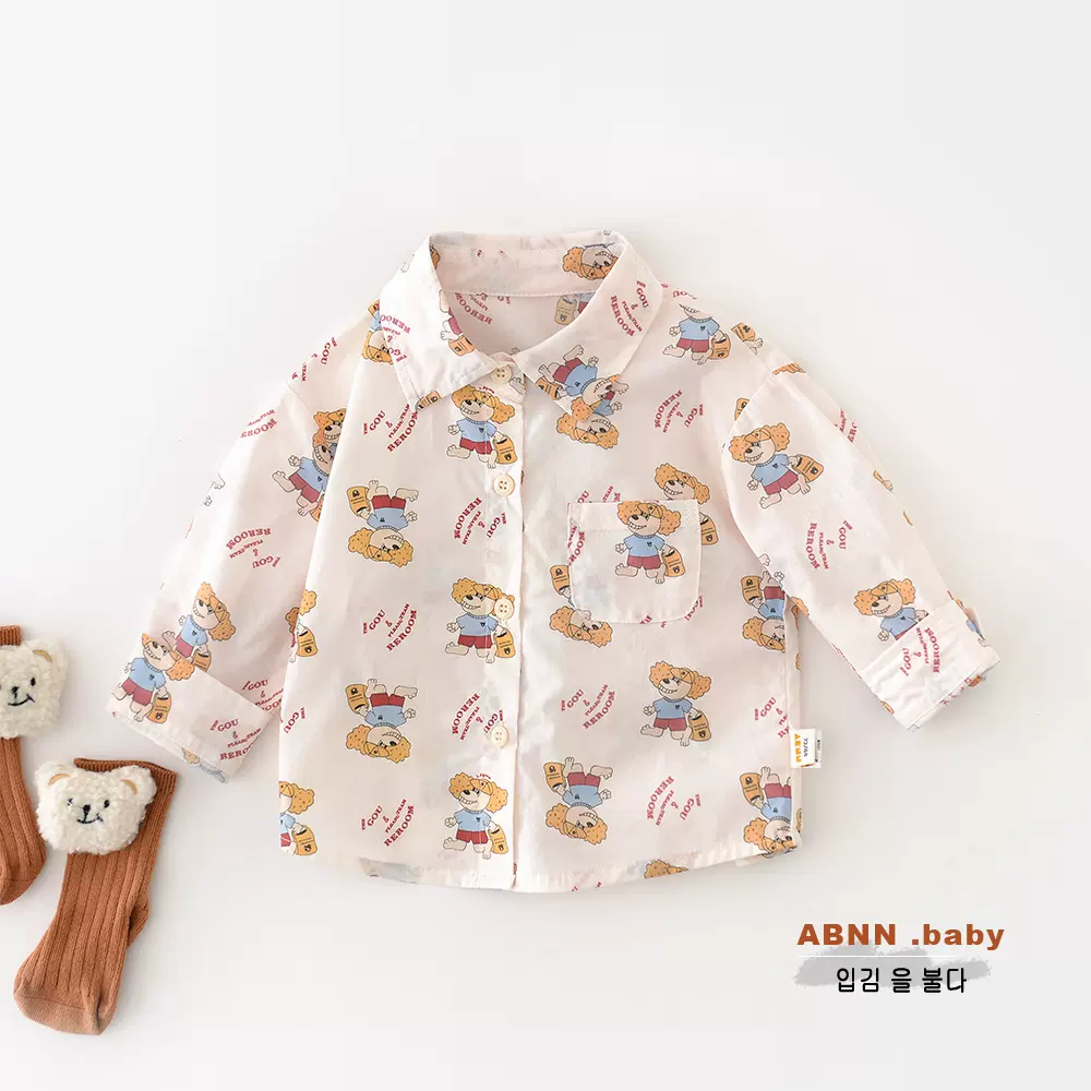 2025春季新款男童满印卡通小狗图案衬衫 婴幼童宝宝韩版上衣51612