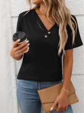 T 75504 V Neck Button Knit T-Shirt ��֯V��T�� ŷ���羳