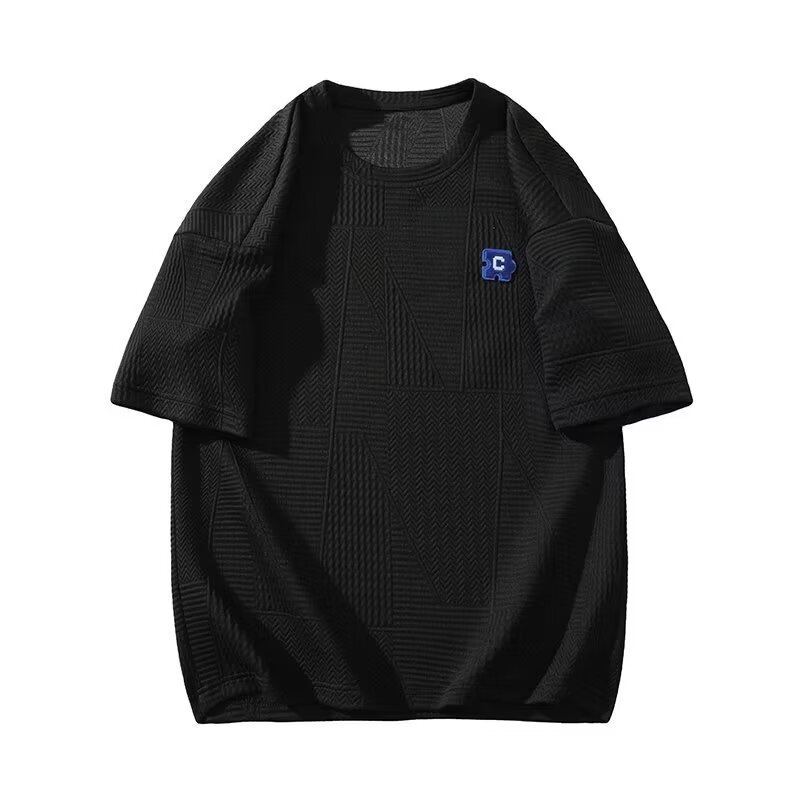 Men's Clothing high street textured short sleeved t shirt men's trendy design niche summer men's t shirt plus size clothes_voghion.com