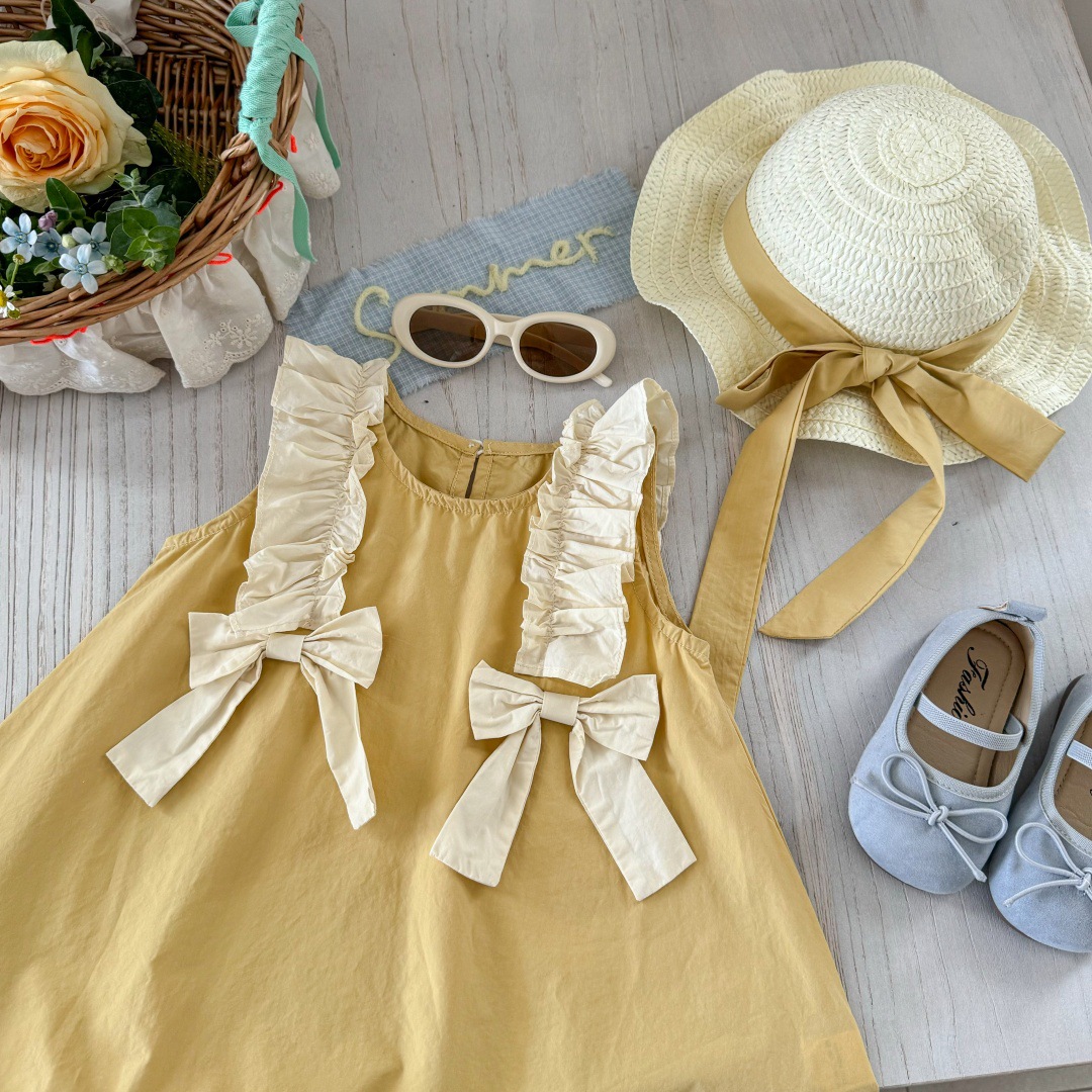 Vestido de siete niñas con limón salado 2025 nuevo estilo falda para niños vestido de princesa de algodón de estilo occidental para bebés falda de encaje de verano