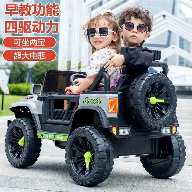 Vehículo eléctrico infantil de cuatro ruedas todoterreno, coche de juguete de control remoto recargable para niños