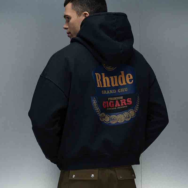 RHUDE FW24 colección de otoño y invierno Mustang palmeras totem impresión inglés americano sudadera encapuchada alta calle