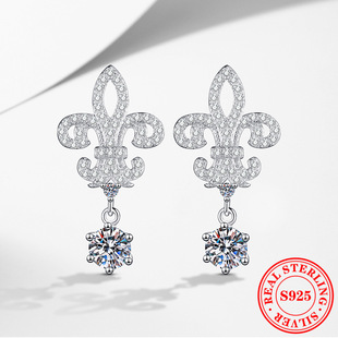 S925 sterling silver earrings moissanite iris yellow crown queen high sense 1 karat moissanite d color earrings wholesale