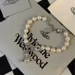 High Version Vivienne Westwood New Full Diamond Pin Saturn Pearl Bracelet Women's European and American Style High-end Pearl Bracelet