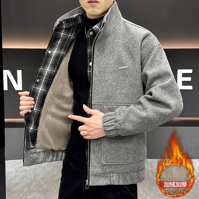 青少年男士时尚潮流拼接假两件棉衣夹克26年冬季加绒加厚保暖外套