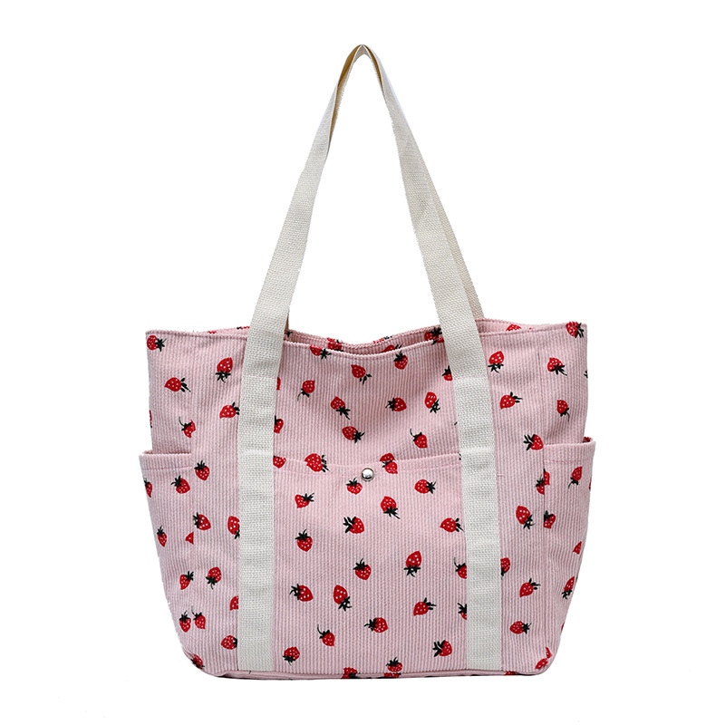 Coreano ins chica impresión de fresas viaje mochila 2025 nueva gran capacidad velcro bolsa de mano casual