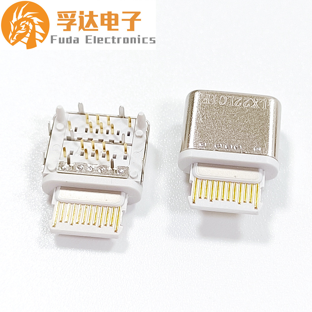 苹果充电器母座 苹果款TYPE-C 16P母座 90度卧式六脚全插板有柱