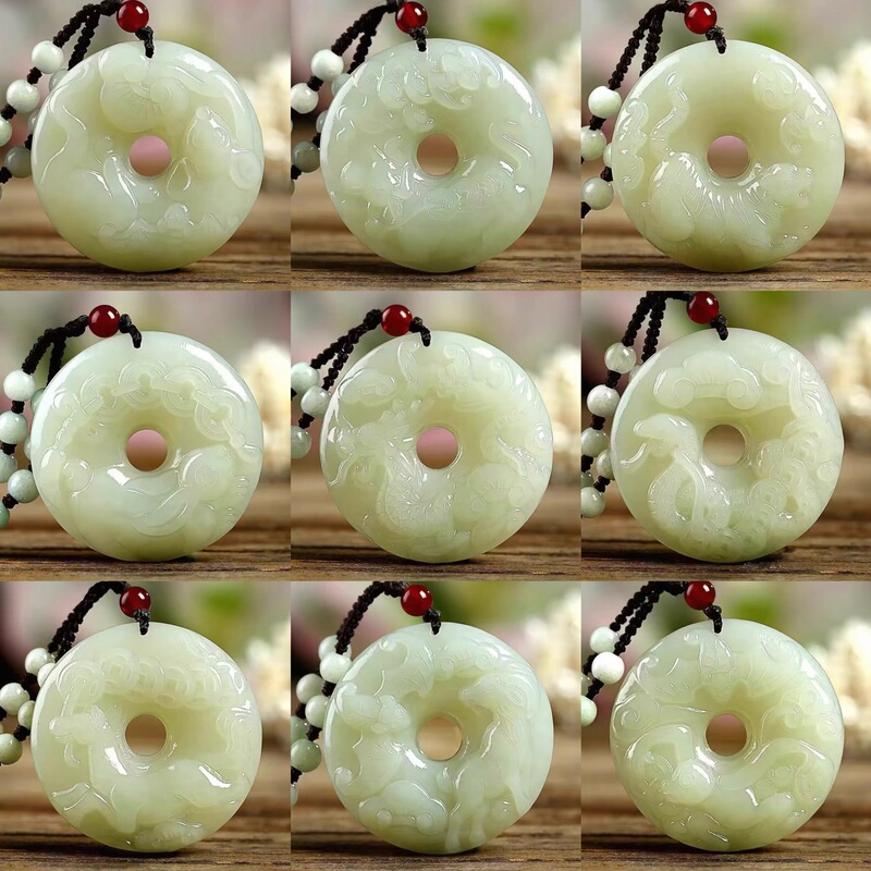 Green and White Jade Zodiac Pendant Afghan Jade Natural Jade Necklace Pendant Safety Buckle Jade Pendant Live Supply