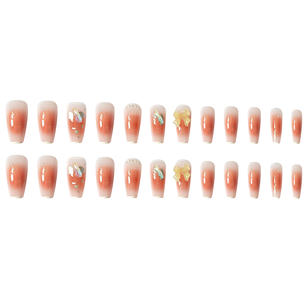 Armadura de vestir de moda degradada al por mayor de diamantes rotos lazo de perlas uñas de uñas 24 piezas uñas simples con incrustaciones de diamantes