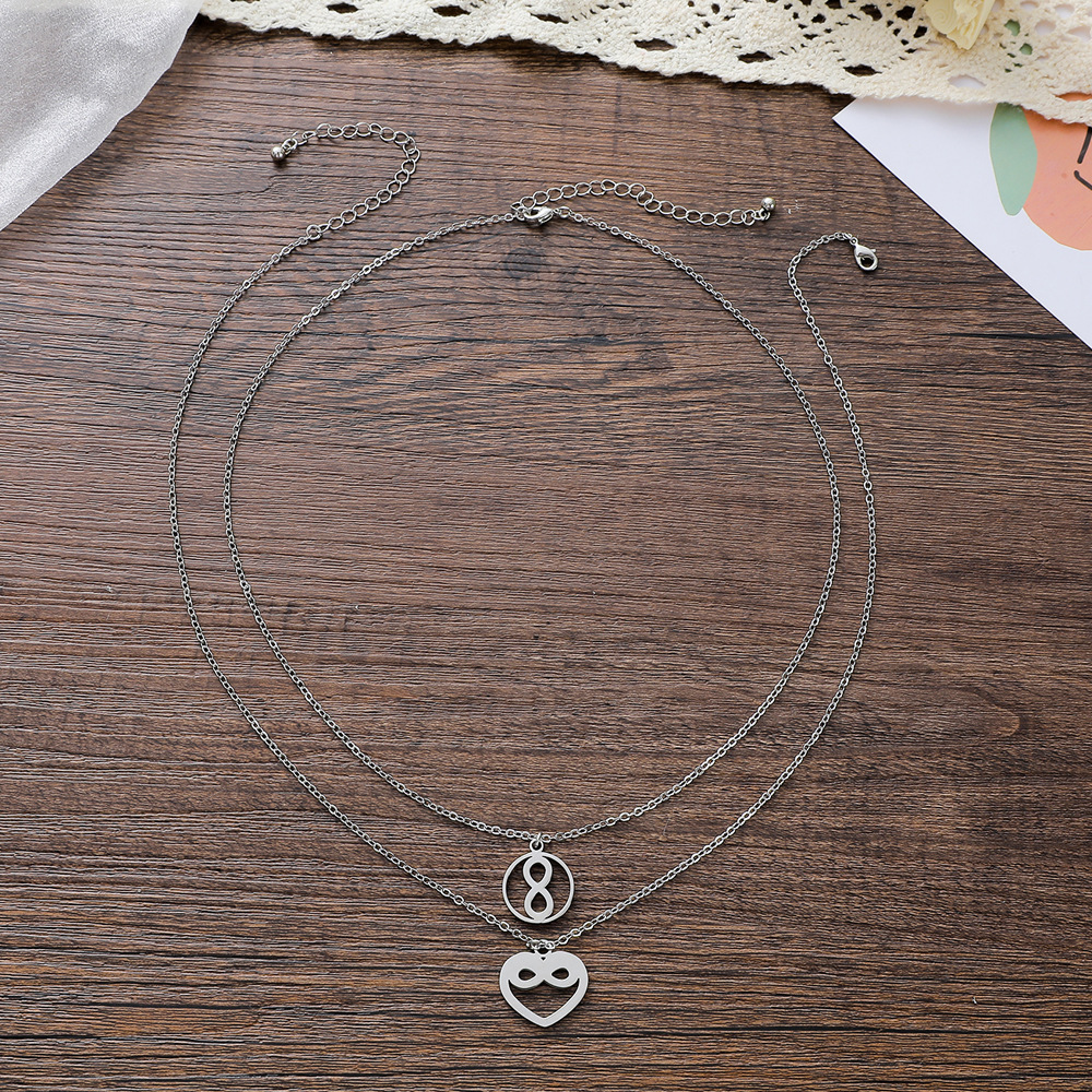 New Eight-character Card Necklace Fashion Stainless Steel Heart Hollowed Necklace 2-piece Set display picture 4