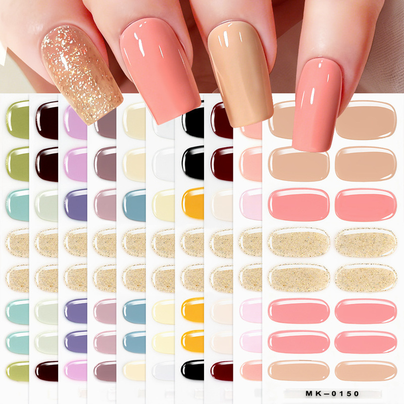 Foreign Trade 2026 No-Bake Gel Nail Stickers Solid Color Glitter European and American Semi-Cured Brightening Long-Lasting Nail Stickers Foreign Trade 2026 No-Bake Gel Nail Stickers Solid Color Glitter European and American Semi-Cured Brightening Long-Lasting Nail Stickers