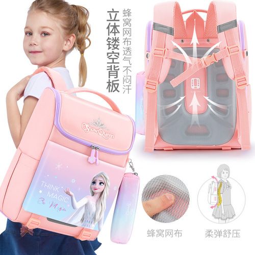 Disney elementary school bag for girls in first to third grade, lightweight, burden-reducing, spine-protecting Elsa cute cartoon girl
