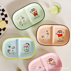 クレヨンしんちゃん公式コラボ 耐熱ベビー用正方形プレート 陶器食器 2分割プレート 子供用おやつプレート