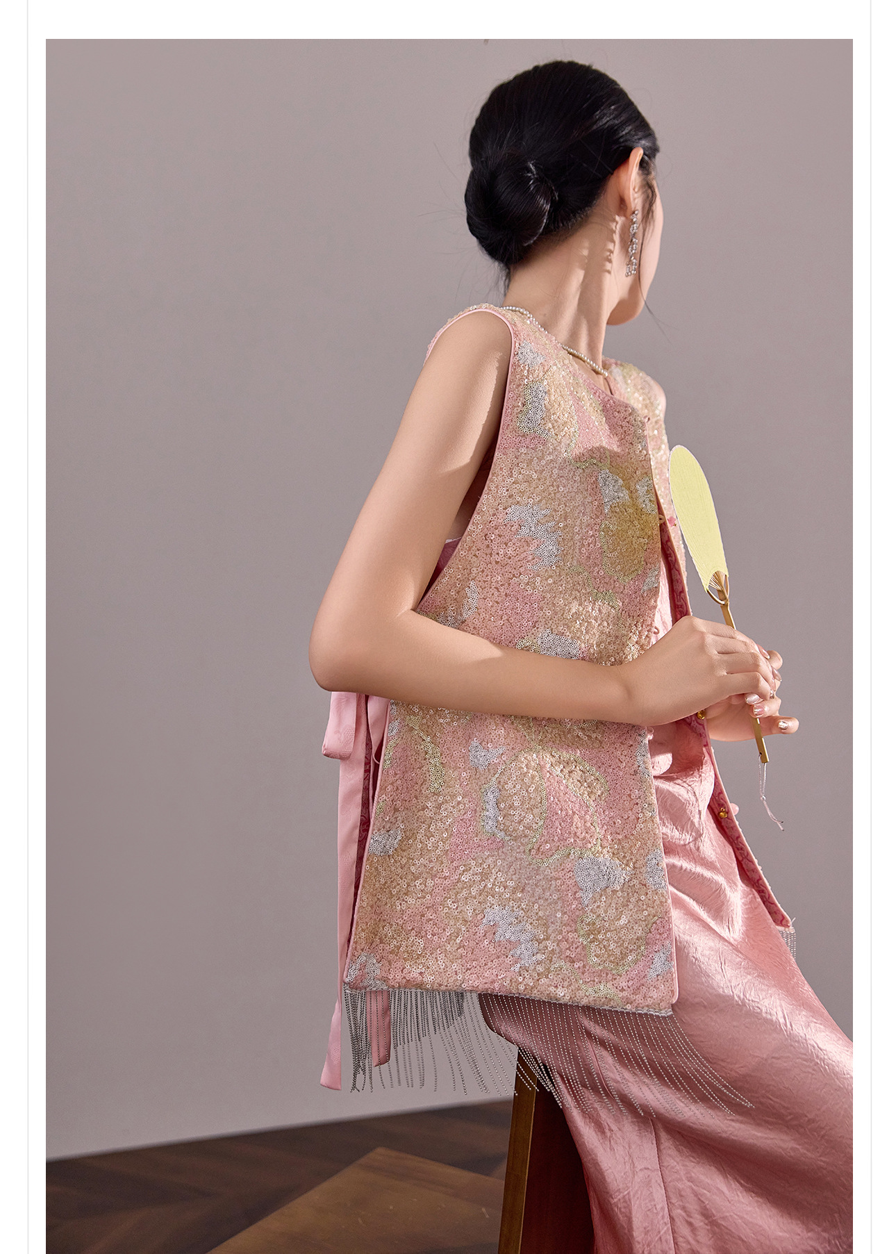 Áo vest gile nữ hai mặt phối ren đính cườm phong cách Trung Hoa mới mùa hè N2078 — Phối màu [mặc hai mặt] chi tiết 7