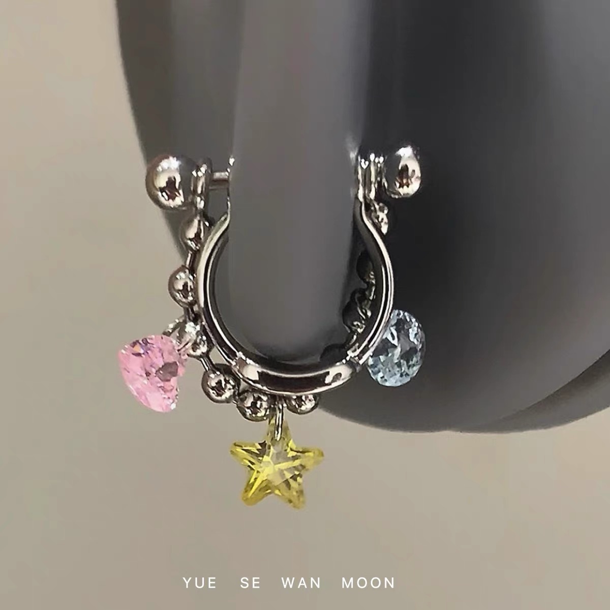 Dopamine Cute Zircon Star Pendant Earrings Women's Titanium Steel Earrings Sweet Cool Niche Ear Bone Ring Versatile Earrings