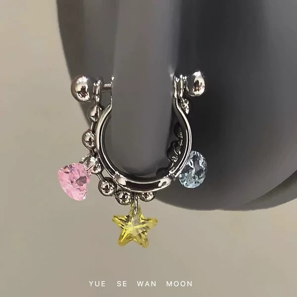 Dopamine Cute Zircon Star Pendant Earrings Women's Titanium Steel Earrings Sweet Cool Niche Ear Bone Ring Versatile Earrings