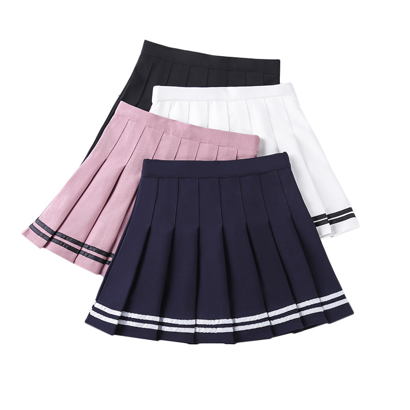 Women's Clothing Waist Pleated Skirt Student Striped Skirt With Safety Pants College Style_voghion.com
