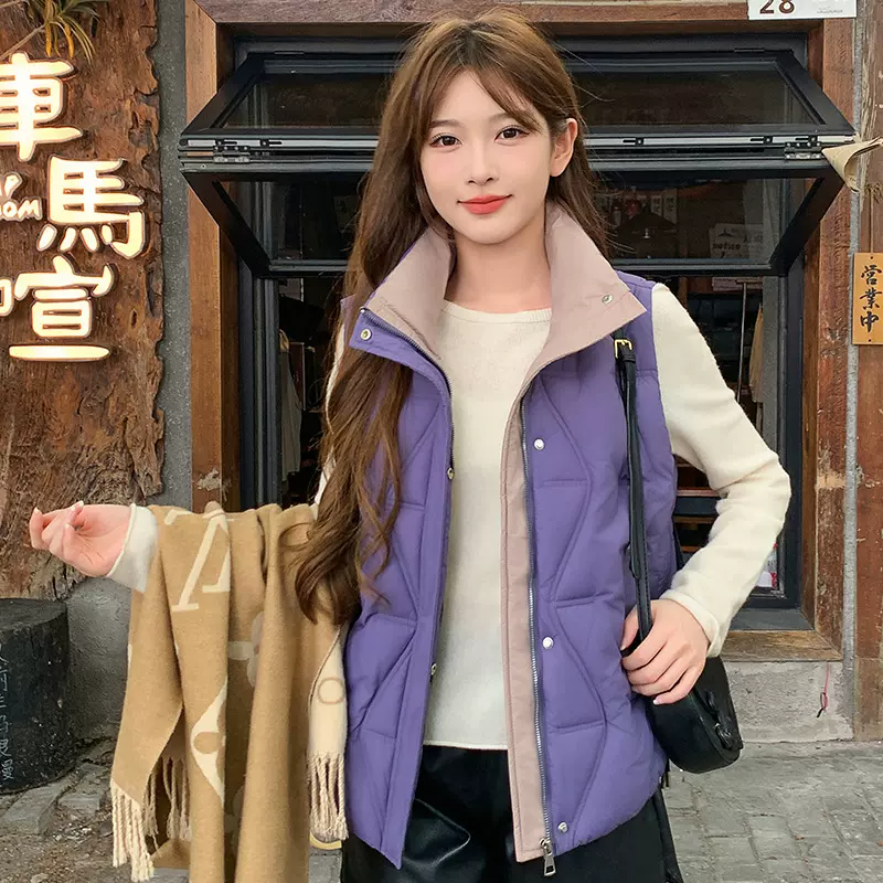 棉马甲女短款时尚女新款棉背心冬季棉坎肩洋气百搭立领加厚外套潮