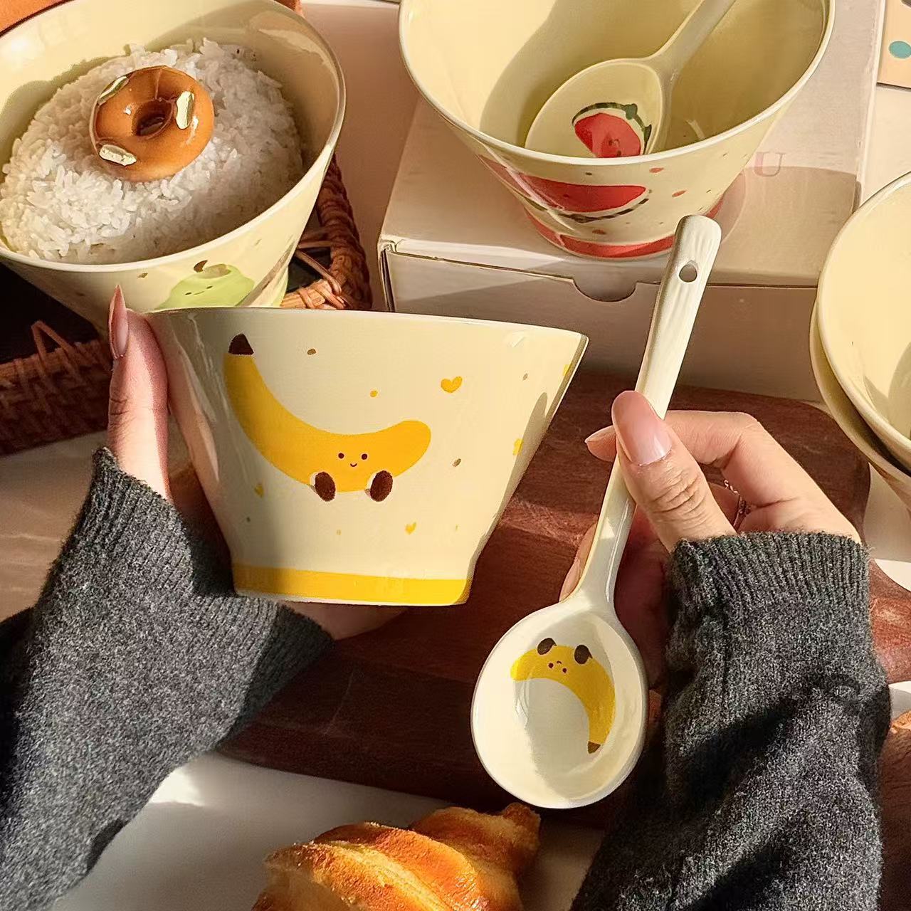 【Banana】5-inch bucket bowl + exclusive spoon