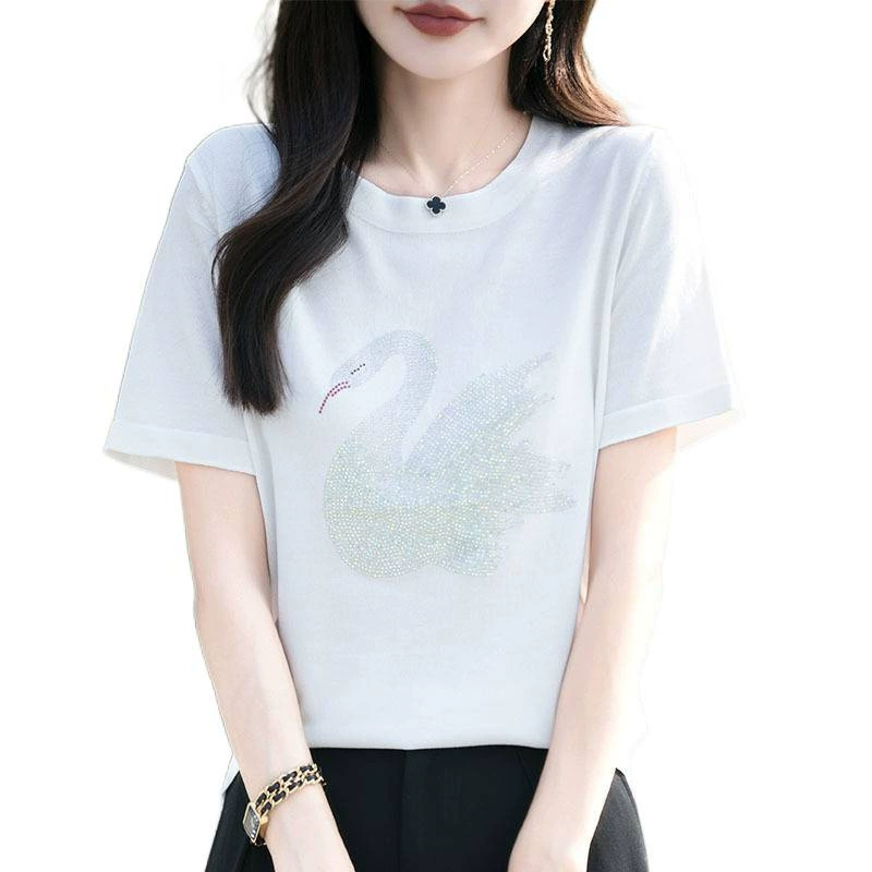 Леточ silk лебедь, вязанный тонкий универсальный цветной короткий рукав футболка