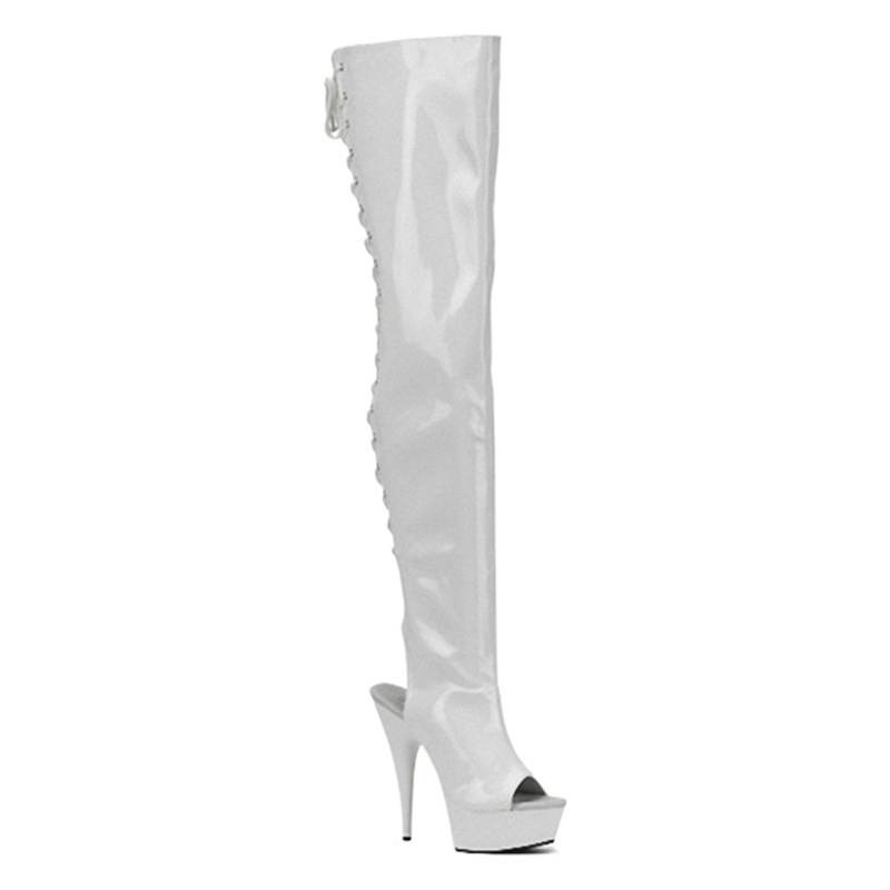Botas de Fiesta de Tacón de Aguja de 15 cm con Punta Redonda, Botas de Verano con Tacón de Aguja Adhesivo, Hechas a Medida, Color Blanco Sólido, Talla Única, Tacón Ultra Alto image 1