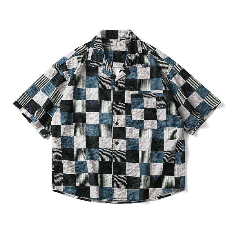 Hawaiian Style Cuban Collar Short-sleeved Shirt Men's and Women's Loose Sauersucker Half-sleeved Floral Shirt