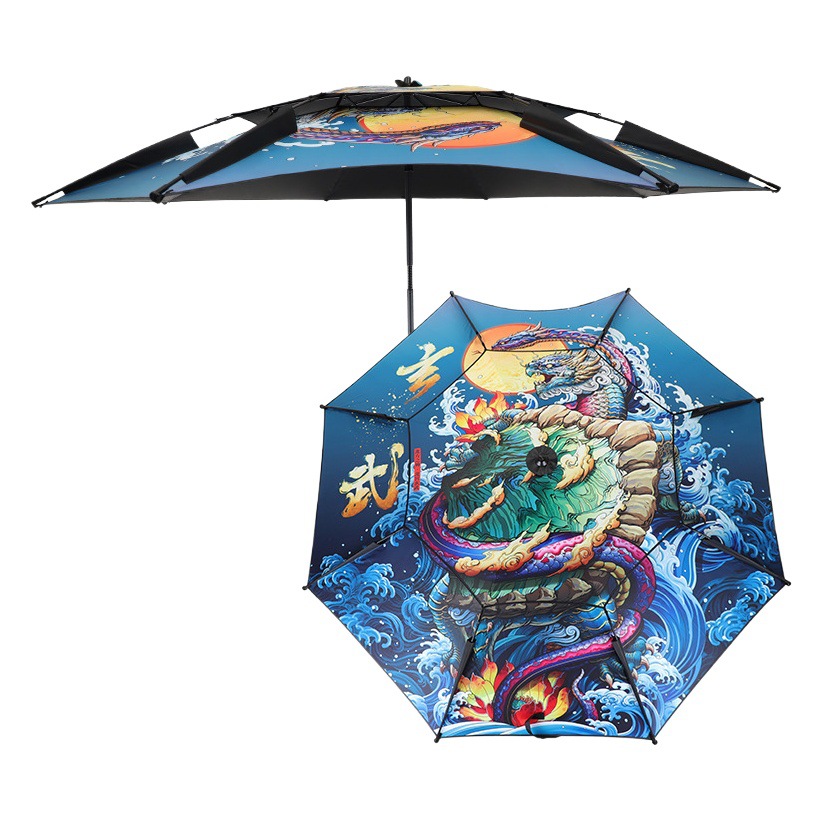 Factory painted fishing umbrella 2.2 meters 2.4 meters reinforced Universal black rubber full shading sunscreen rainproof fishing umbrella wind