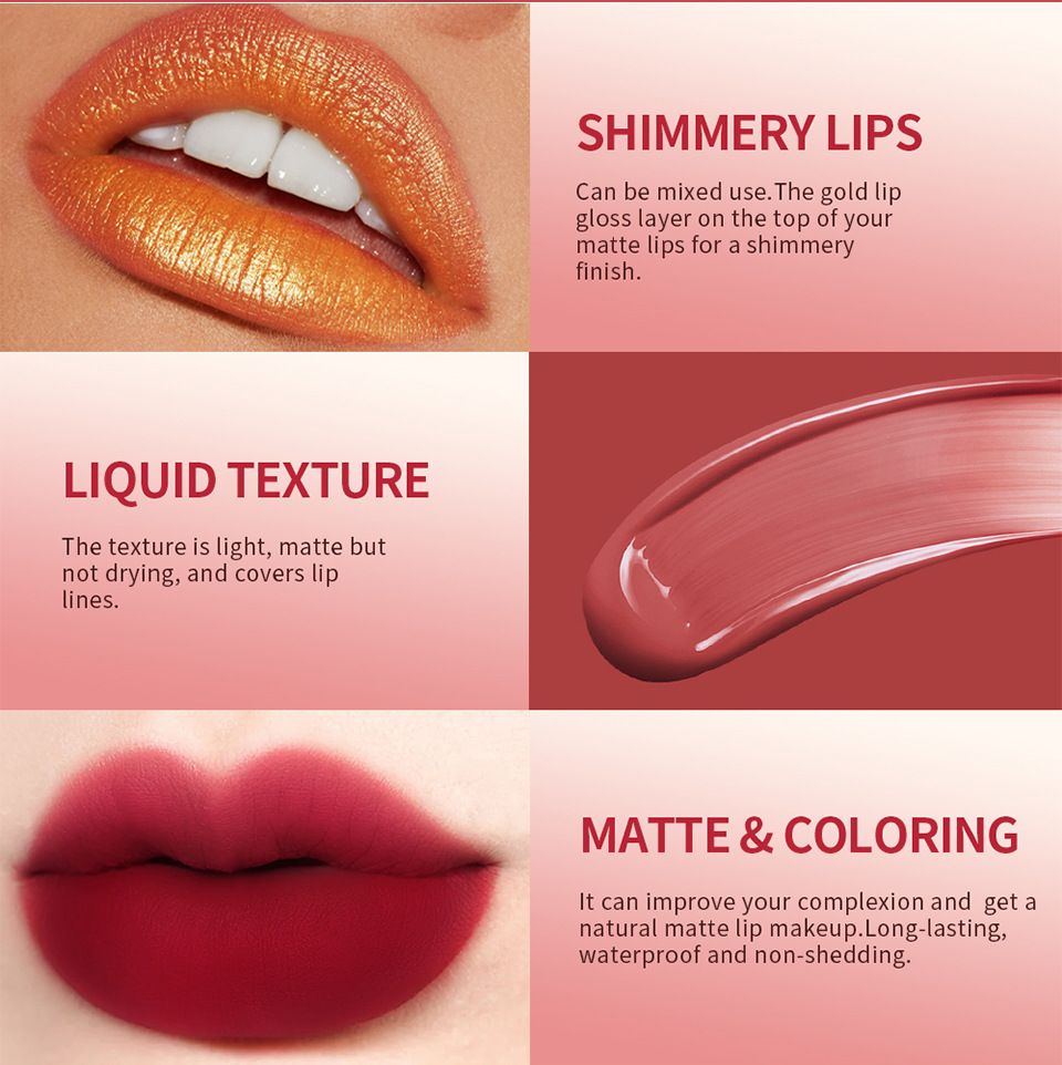 Cross-border lakerain Gold Lip gloss Matte non-Stick Cup Lip gloss Lipstick Three-piece set undefined