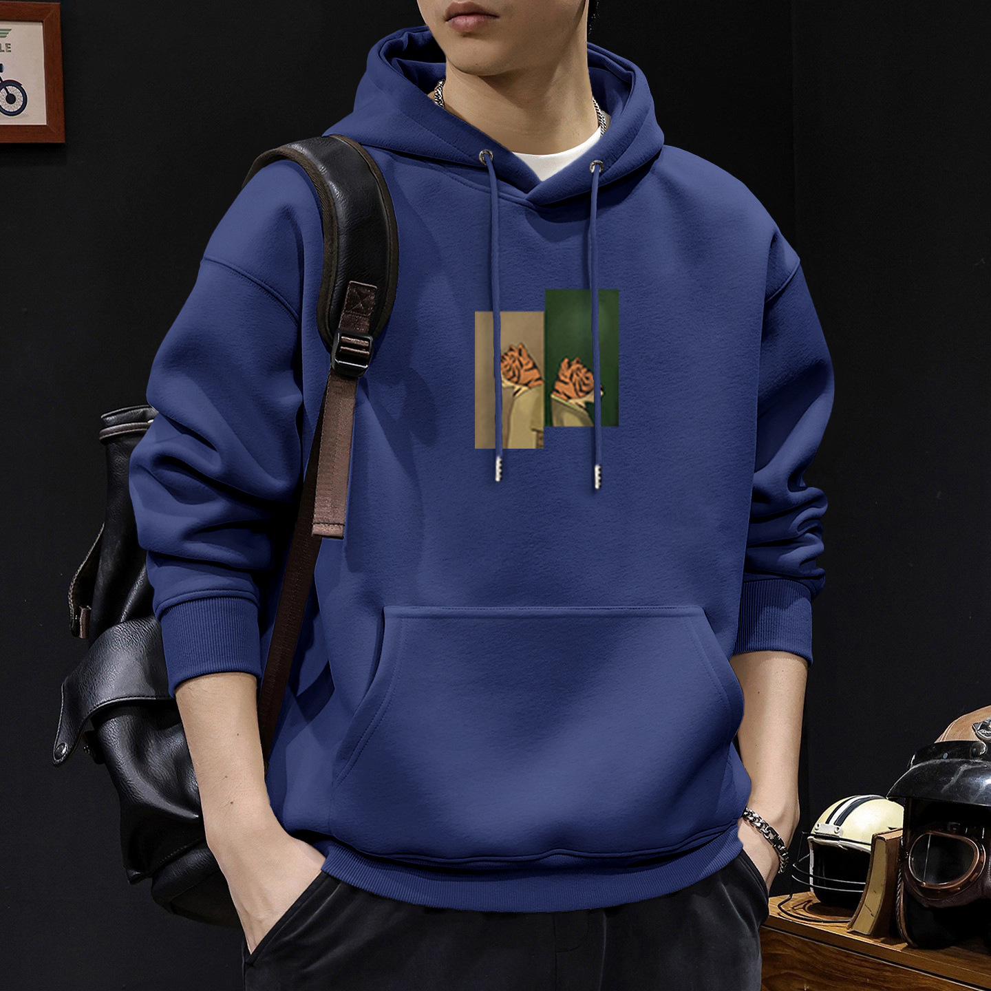 Otoño y invierno suéter masculino suelto casual in tendencia otoño y invierno engrosado pareja nueva impresión de camisa con capuzas de terciopelo