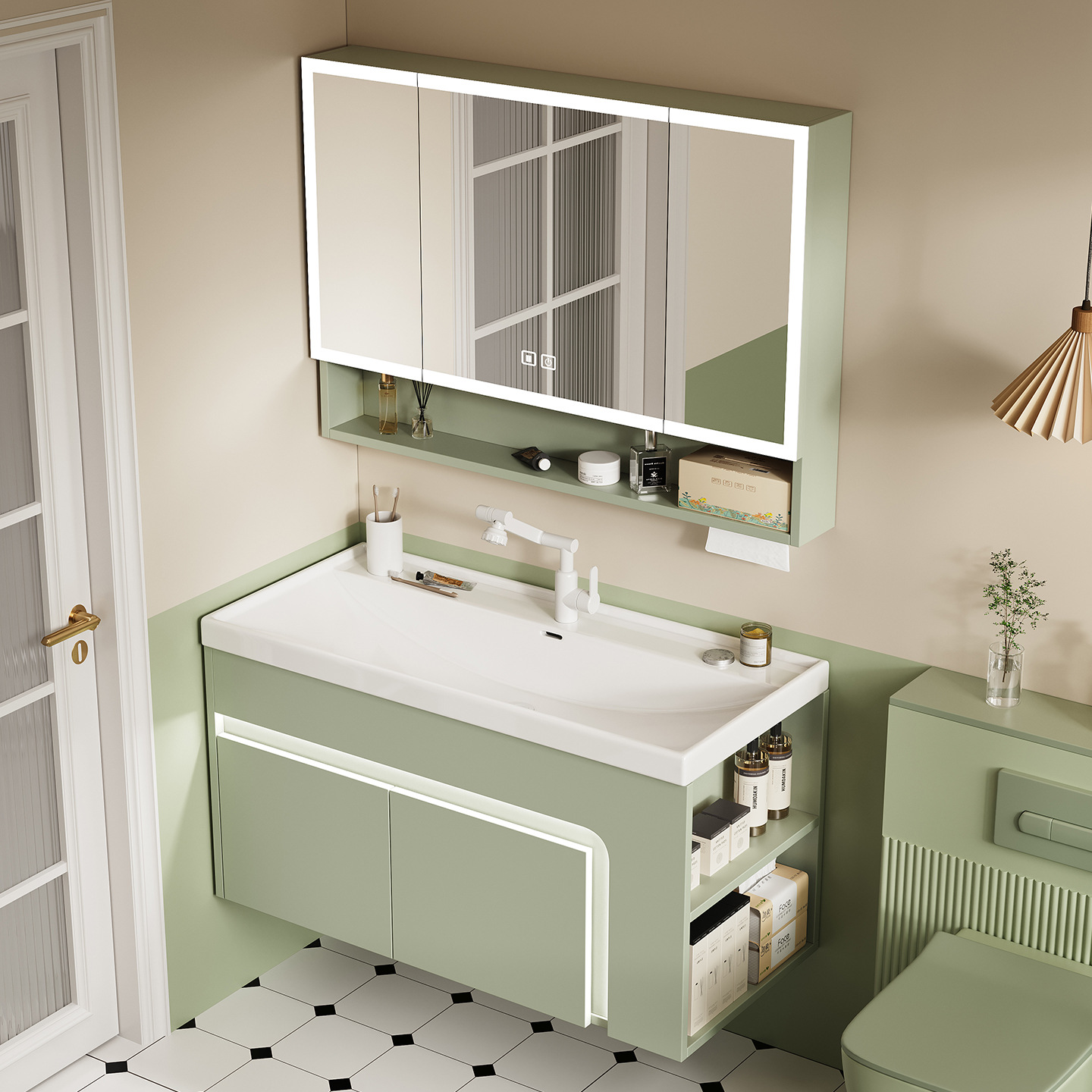 profundizar en cerámica integral cuenca oceánica panal de abeja gabinete de baño combinación lavabo de mano lavabo de almacenamiento lateral lavabo