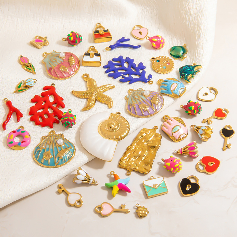 クロスボーダーステンレス鋼 DIY ジュエリーアクセサリーオイルドリップシェルドーナツバドミントンラブキー防水アクセサリー|undefined