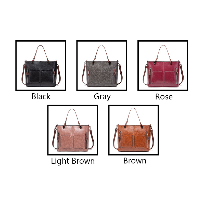 Guangzhou Oil Wax PU-Leder Neue Mode Doppeltasche Handtasche Einzelschulter Diagonal Straddle Bag_voghion.com