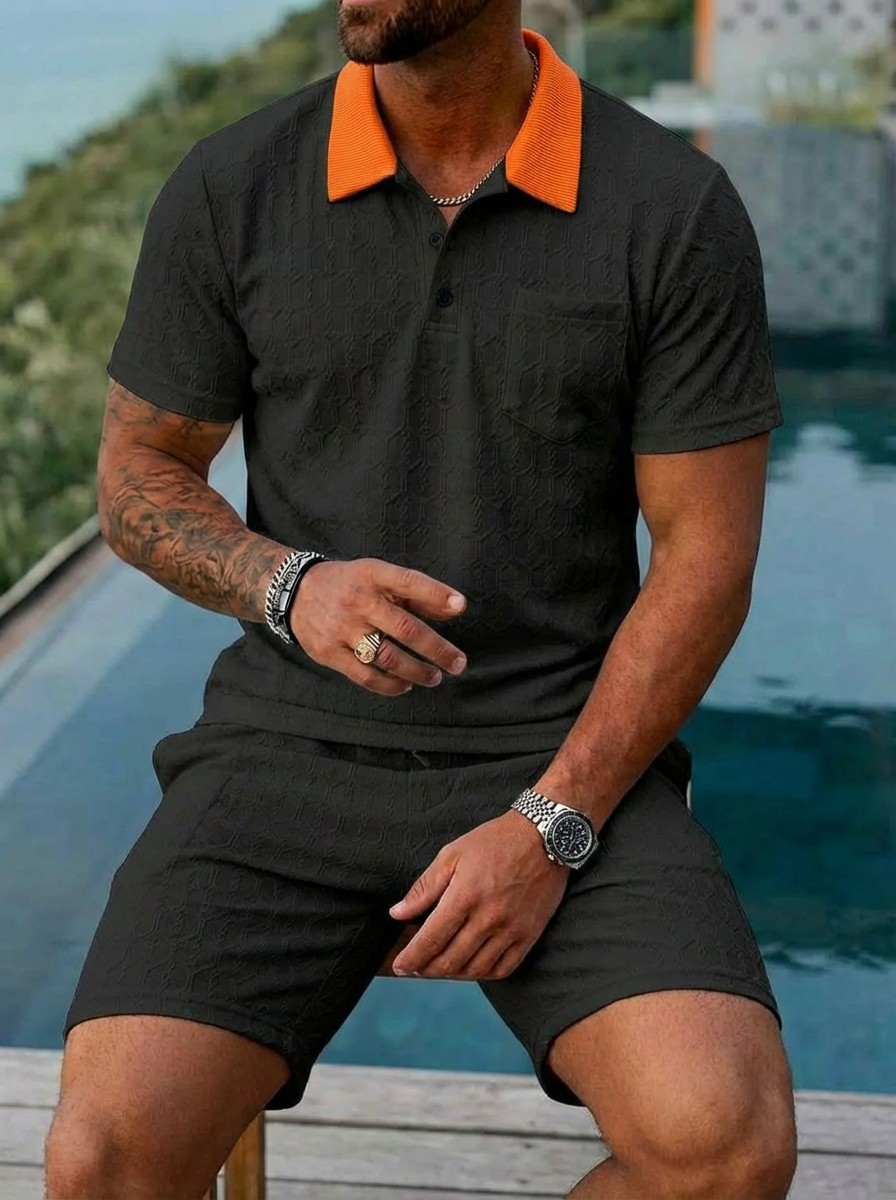 Men's Clothing Summer Fashion Breathable Color Blocked Pocket Short Sleeved Shirt Sports_viptrois.com