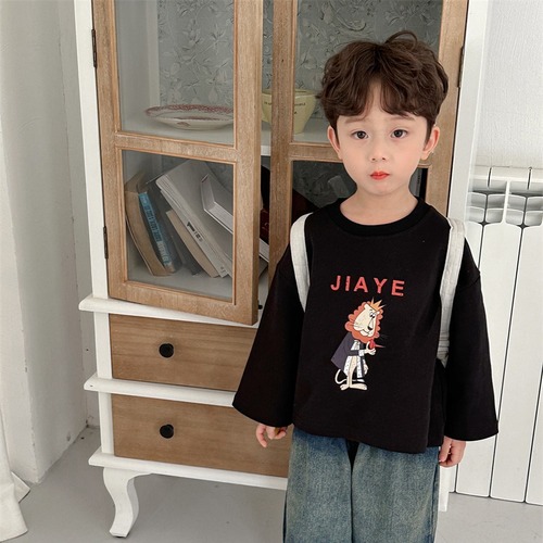 Jiaye Children's 2024 Spring New Children's Cartoon Print Long-Sleeved Sweatshirts for Men and Women Baby Loose and Western Style Tops