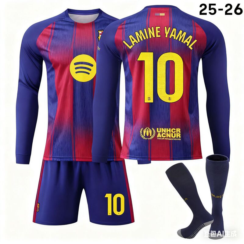 2526 Barcelona Home Jersey Long Sleeve No. 10 Yamal 6 ​​Havertz 9 Lewandowski Cross-Border Autumn and Winter Football Uniform Set
