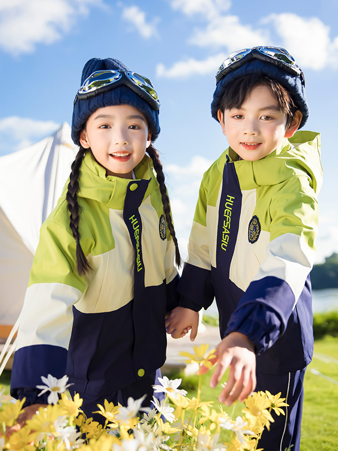 Kindergarten Jacket, School Uniform, Spring & Fall Suit, Primary School Student Green Square First Grade Class Uniform, Thickeneded Winter