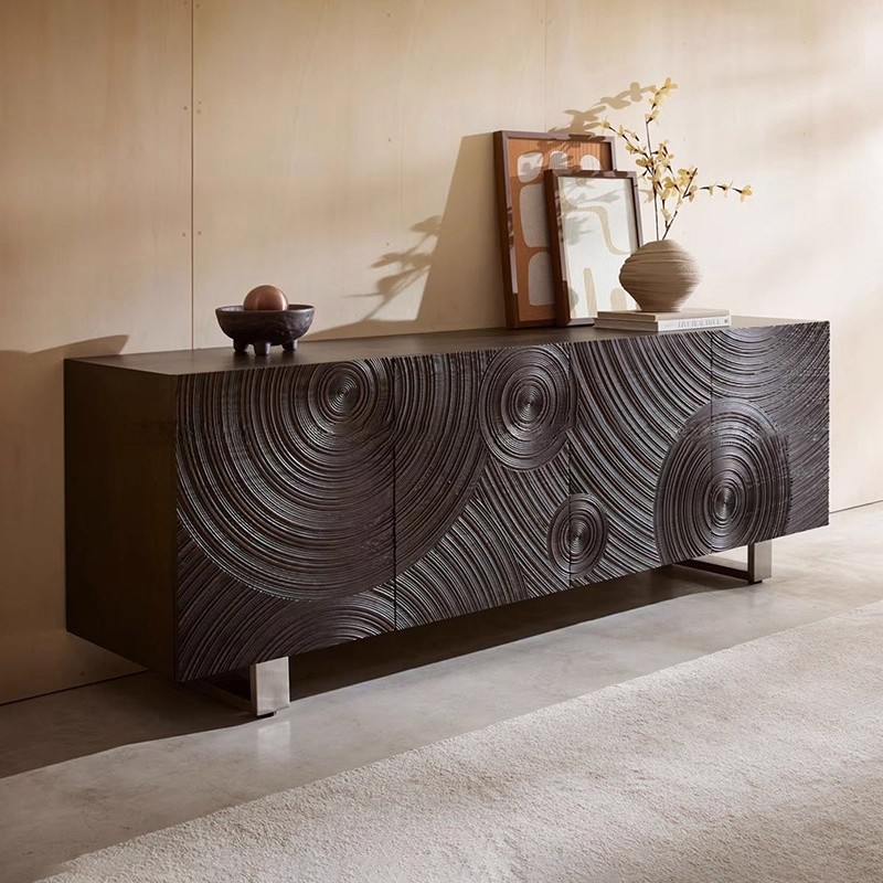 Medieval Style Solid Wood Sideboard Living Room Wall Storage Cabinet Light Luxury High-End Retro Storage Cabinet Entrance Cabinet